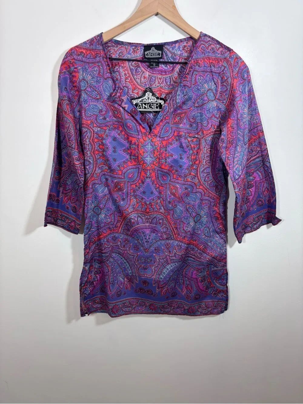 Angie boho paisley printed cotton tunic NWT Small top lightweight v neck western
